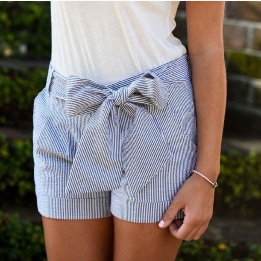 Lauren James Blue and White Striped Paperbag Waist Shorts